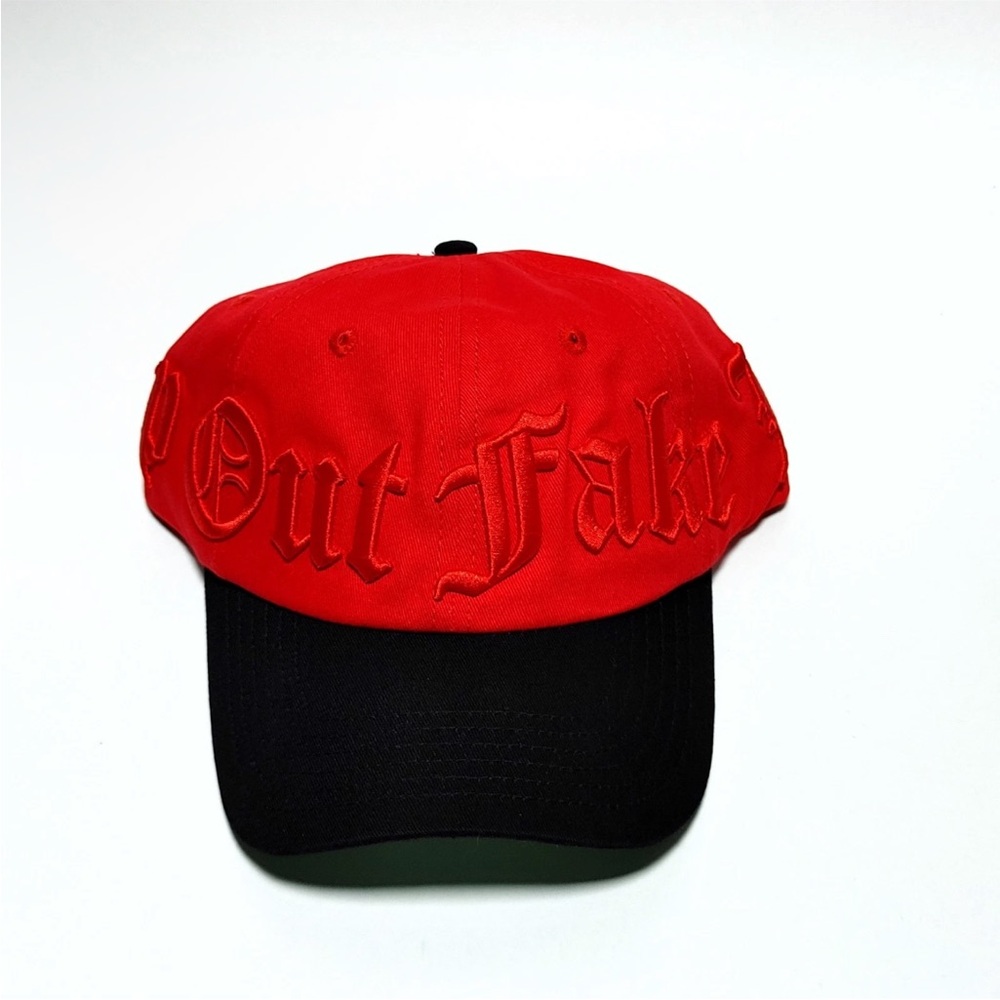 Keep Out Fake Love Red and Black Embroidered Cap - Picture 2 of 5